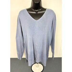 J. Jill Women's V- Neck Classic Knit Pullover Sweater Gray Size Large FLAW